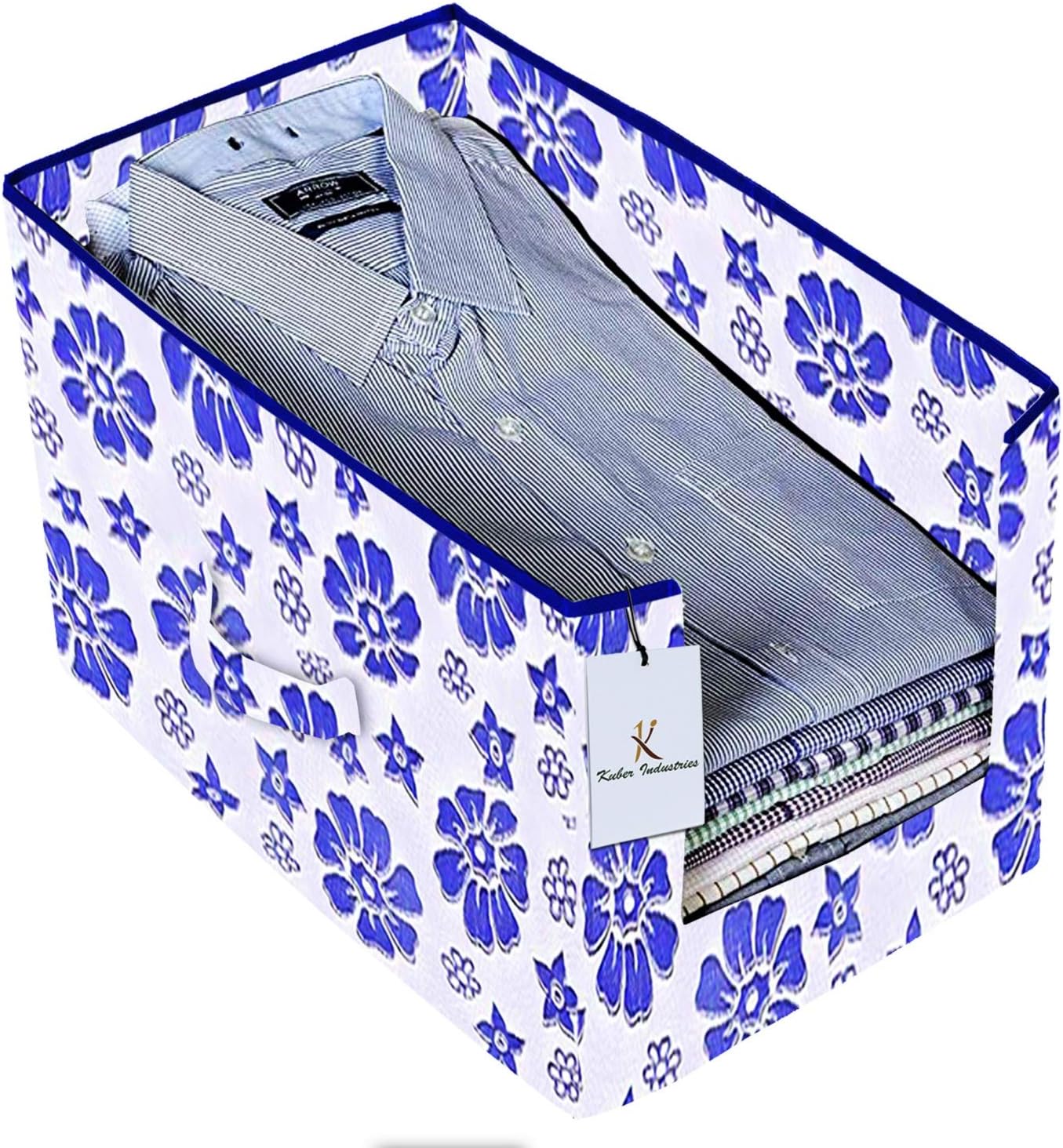 Kuber Industries Flower Printed Non Woven Shirt Stacker Cloth Organizer for Storage, (Royal Blue) - CTKTC35004 -CTKTC038947