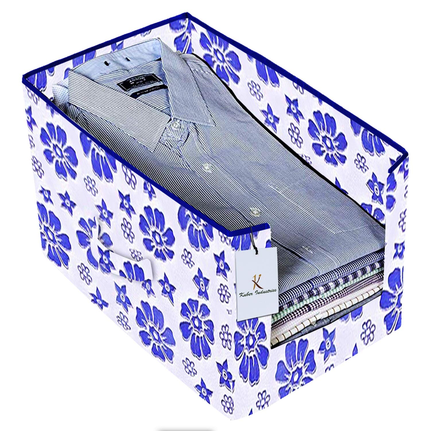Kuber Industries Flower Printed Non Woven Shirt Stacker Cloth Organizer for Storage, (Royal Blue) - CTKTC35004 -CTKTC038947