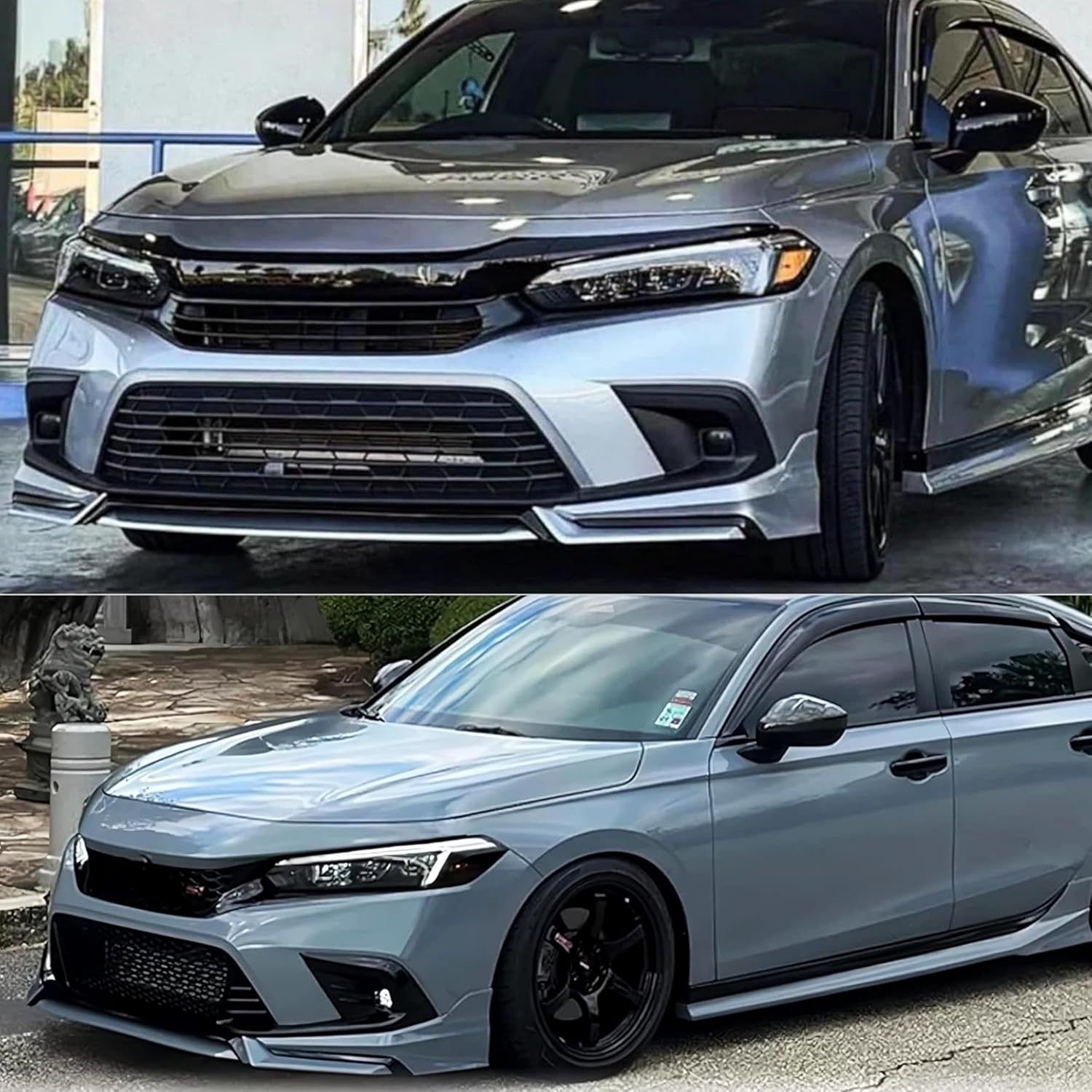 CHIESMA for Honda Civic Front Lip 11th 2022 2023 2024, Compatible with i-Style/Touring/Sport/Si/LX/EX Hatchback/Sedan 4-Door, Sonic Gray ABS V3 Style Front Splitter Air Dam Spoiler Protector