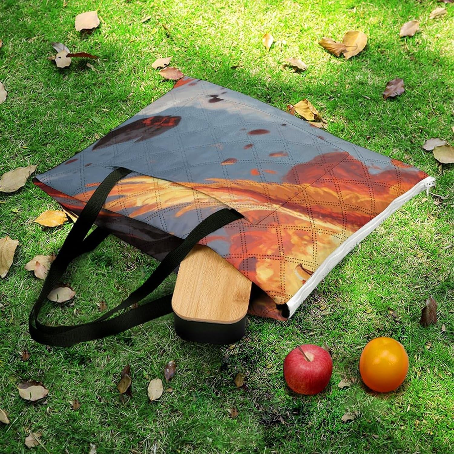 Fire Phoenix Picnic Blanket 150x150cm, Foldable 2-in-1 Picnic Mat and Tote Bag Portable Waterproof Beach Mat Sandproof Outdoor Blanket for Park, Hiking, Beach, Camping, Travel