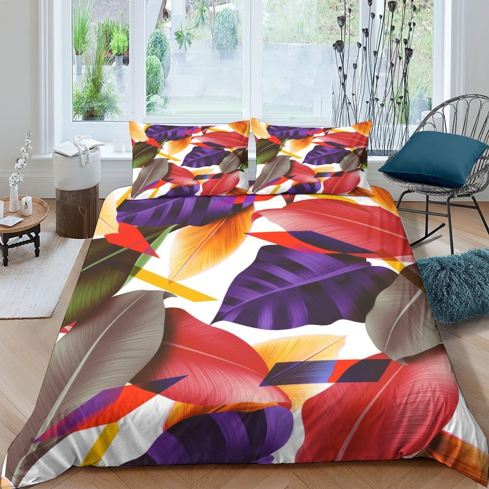 Ctjqhvkz Style-6 3D Printed Colorful Leaf Fitted Sheet Microfiber Soft Vibrant Abstract Floral Bed Cover For Bedroom Guest Room Single（135X200cm）