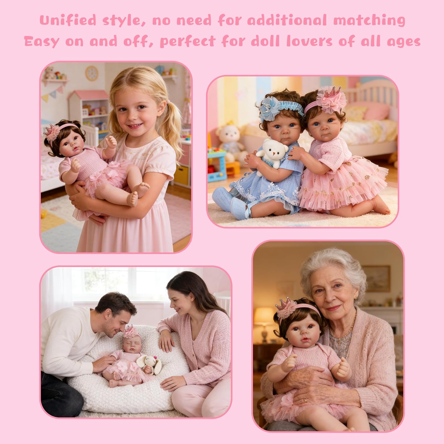 EKOKIZ Reborn Baby Dolls Clothes Girl Pink Baby Clothes for Dolls 17-20 Inches Doll Outfits and Accessories for Realistic Newborn Girl