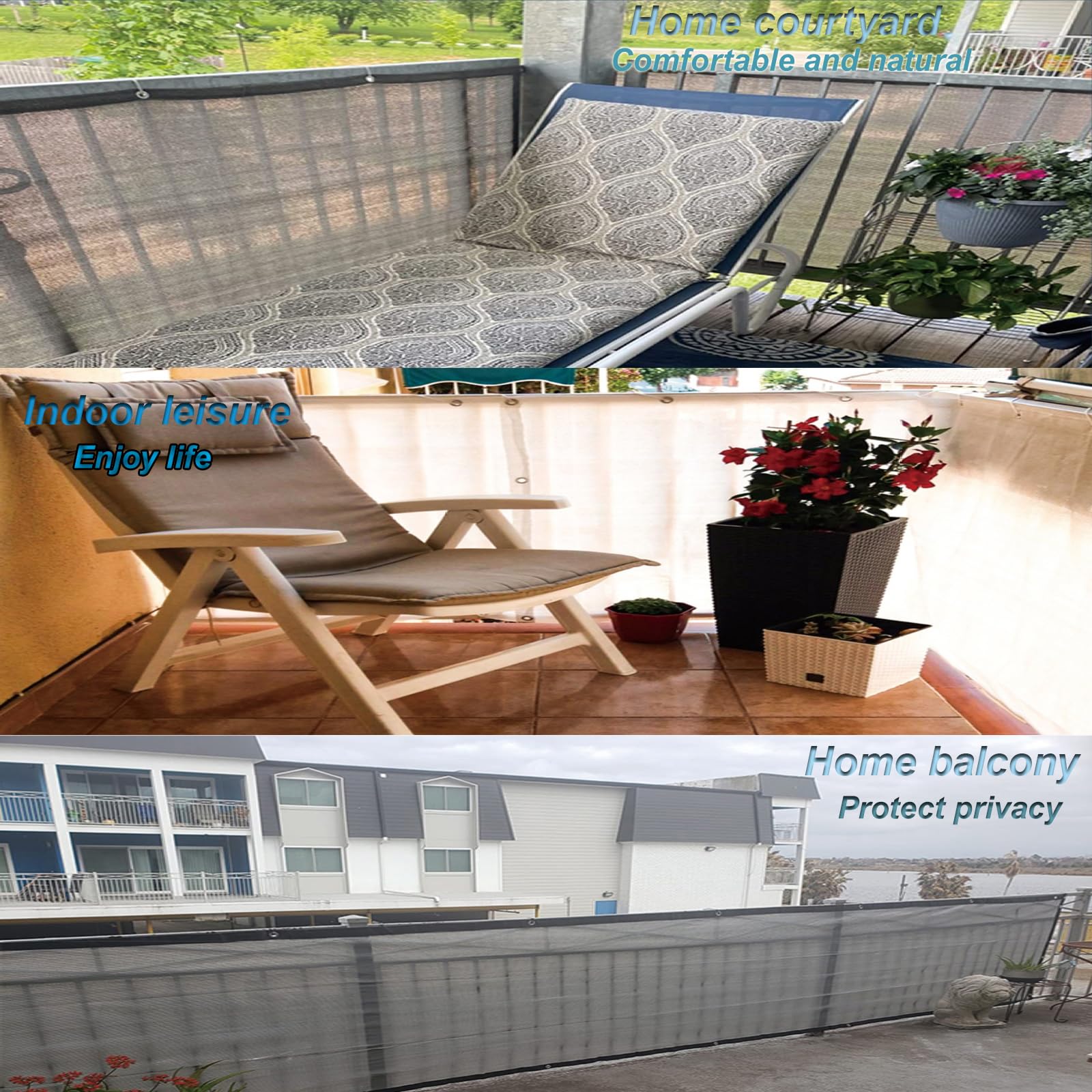 Privacidad de Balcón y Pantallas 1X10M ，Tela de privacidad Protección UV,Impermeable,Resistente al Viento,Malla de Ocultación para Jardín Exterior,con Ataduras de Cables Gris