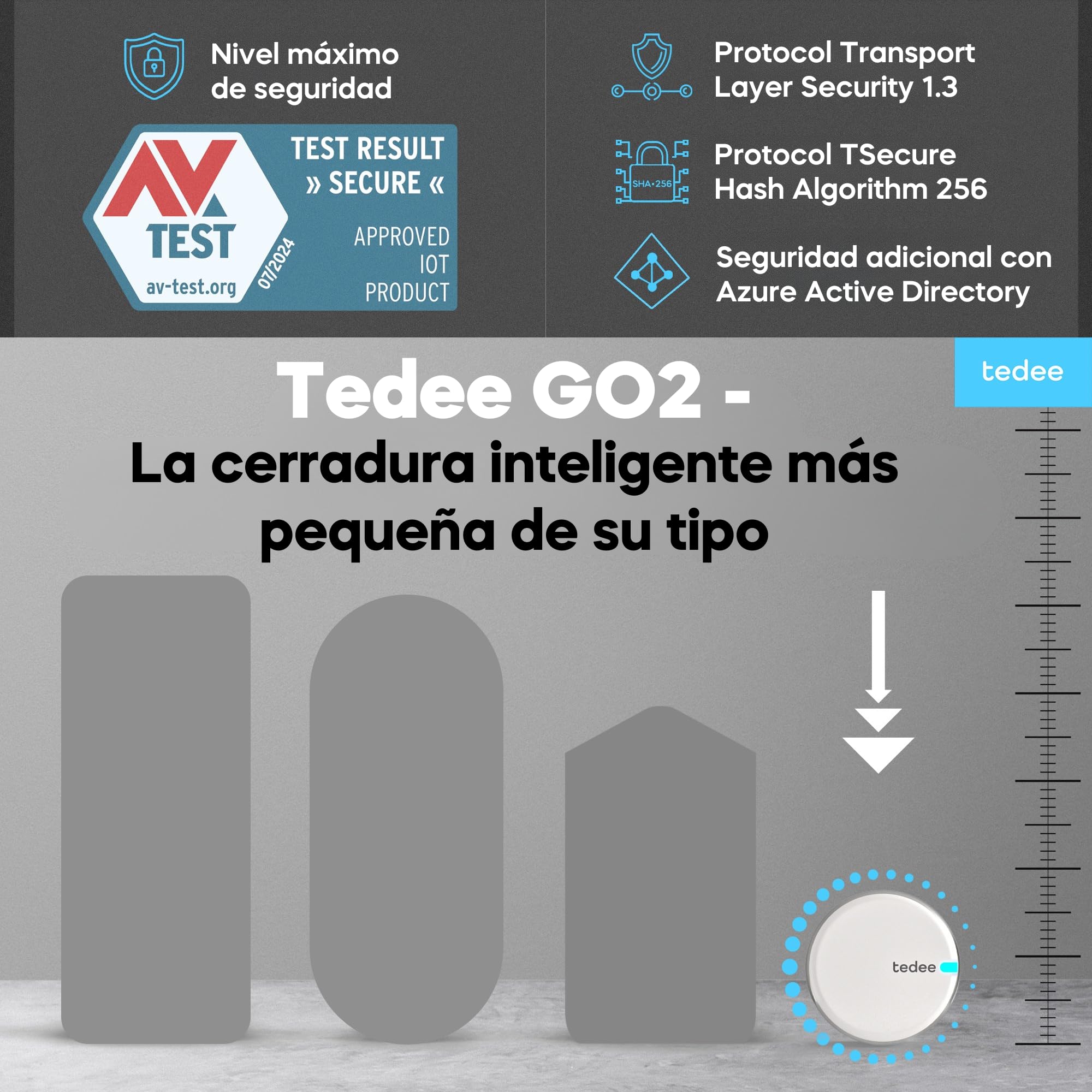 tedee GO2 Alu Cerradura inteligente con WiFi y Bluetooth | Aplicación para Acceso Remoto | Cerradura Inteligente con Desbloqueo automático | Alexa, Google Home, Apple HomeKit, SmartThings | Matter