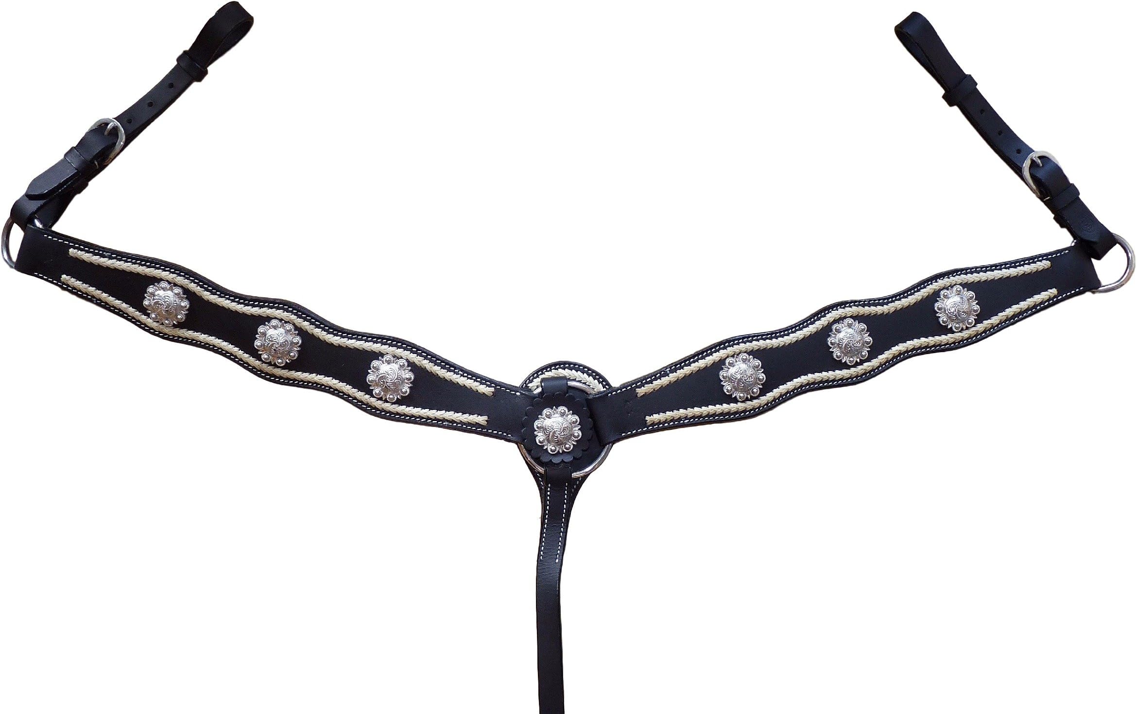 Thor Equine Breastplate Western with Concha and rawhide Cob/Full Black