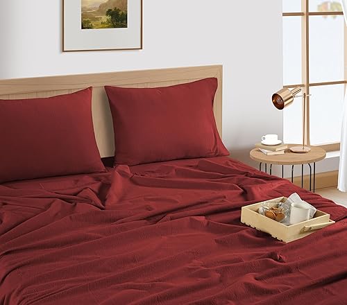 Miniatura 78 de LANE LINEN Sábanas de franela de algodón tamaño King, cepilladas para mayor suavidad, juego de sábanas ligeras tamaño King 100% algodón, sábanas