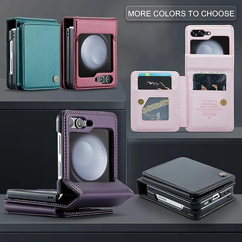 Miniatura 6 de Vinich Funda para Samsung Galaxy Z Flip 5 con bloqueo RFID, para Samsung Z Flip 5, funda con tarjetero y soporte para tarjetas, funda duradera con