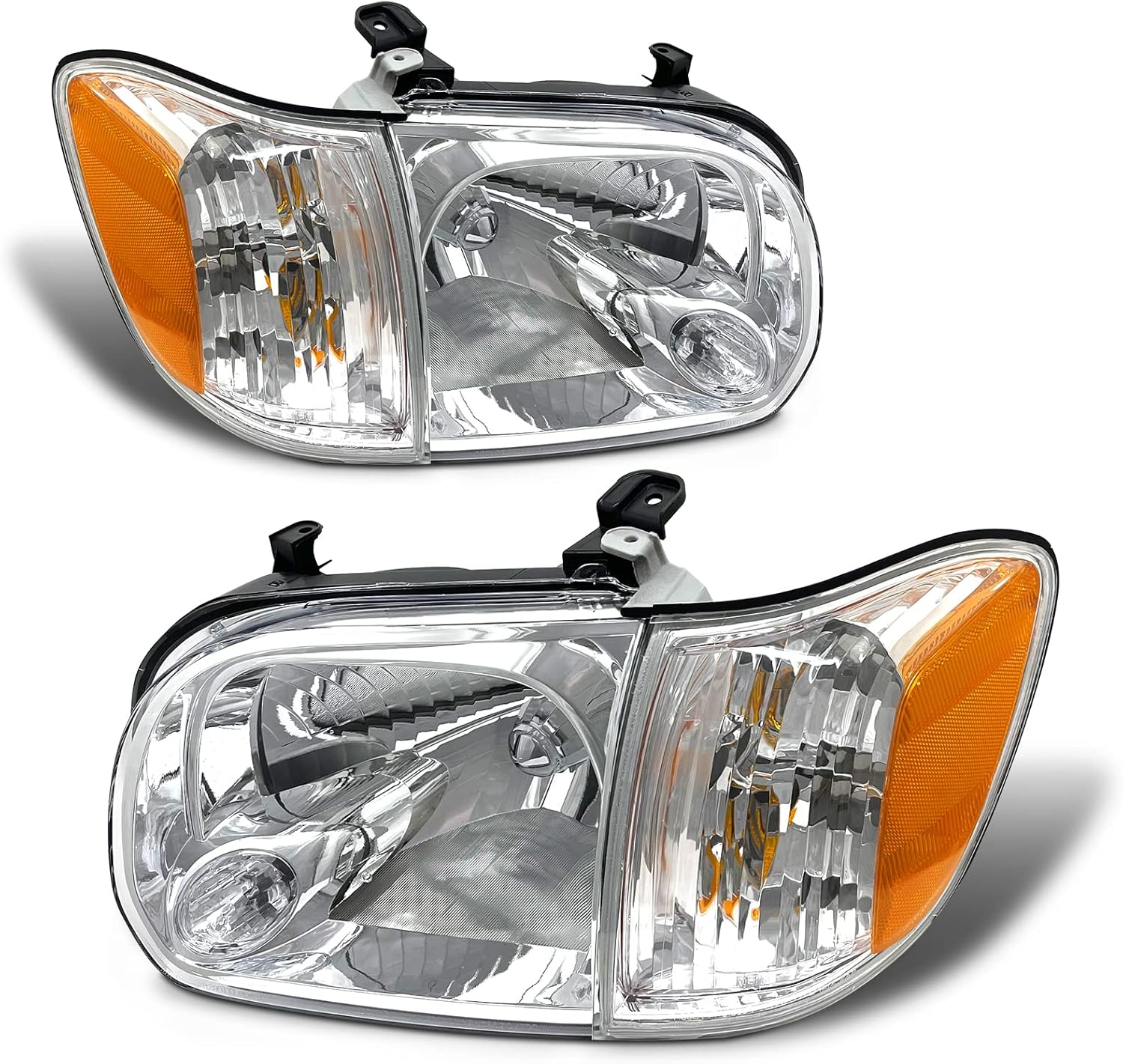 Headlight Assembly for 2005-2006 Toyota Tundra Double/Crew Cab and 2005-2007 Sequoia Headlamp Replacement - Chrome Housing, Clear Lens (Not compatible with Regular Cab and Access Cab)