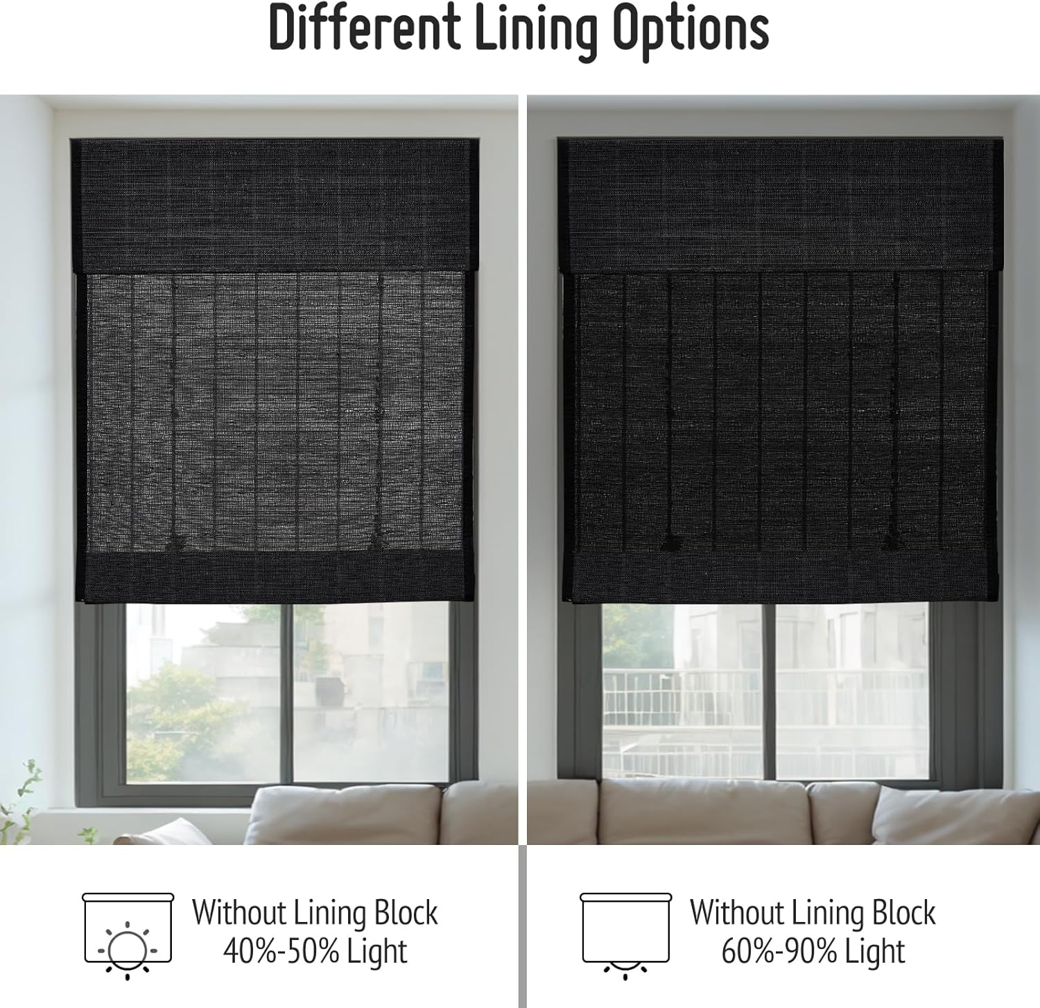 Keego Motorized Roman Blinds for Windows with Remote Control,Custom Cordless Automatic Roman Shade Natural Fabric Roman Window Shades Blinds Black(No Lining,Block 40%-50% Light) 26" W x 64" H