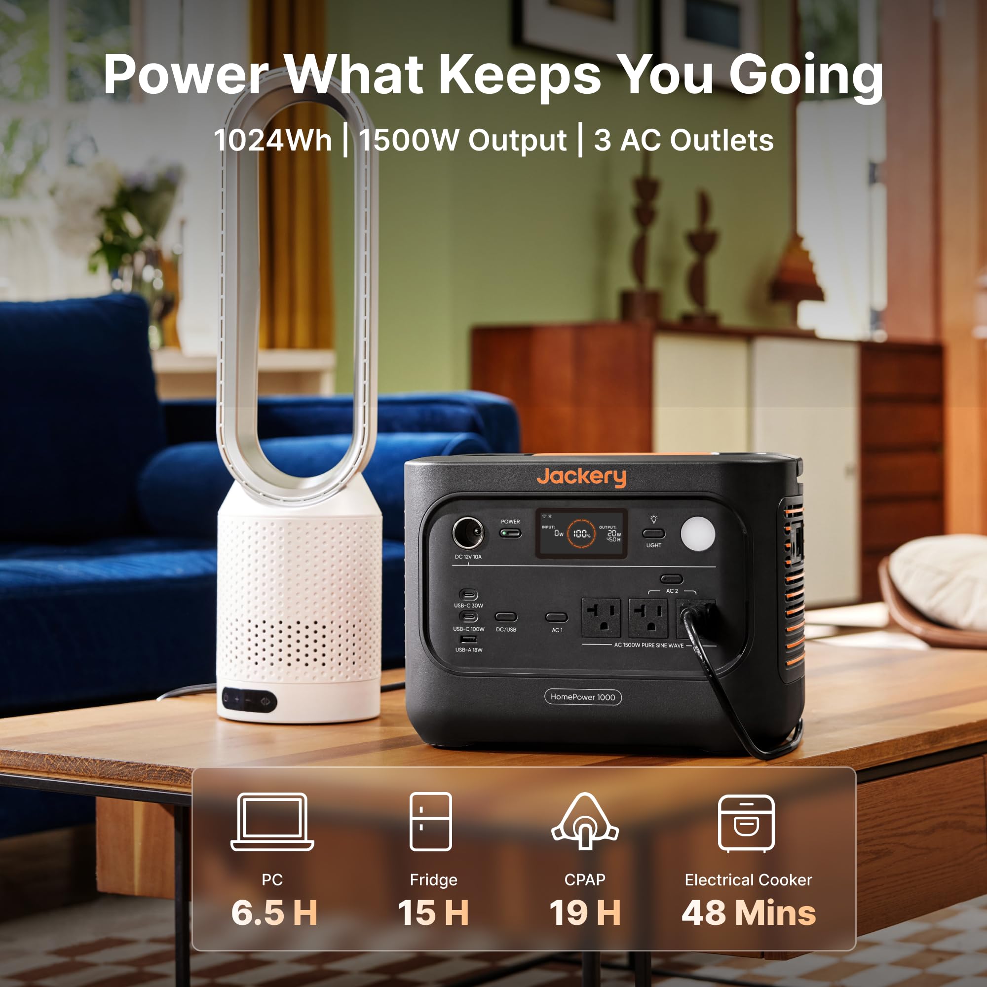 Jackery HomePower 1000 v2 Power Station,1024Wh,1500W view 6