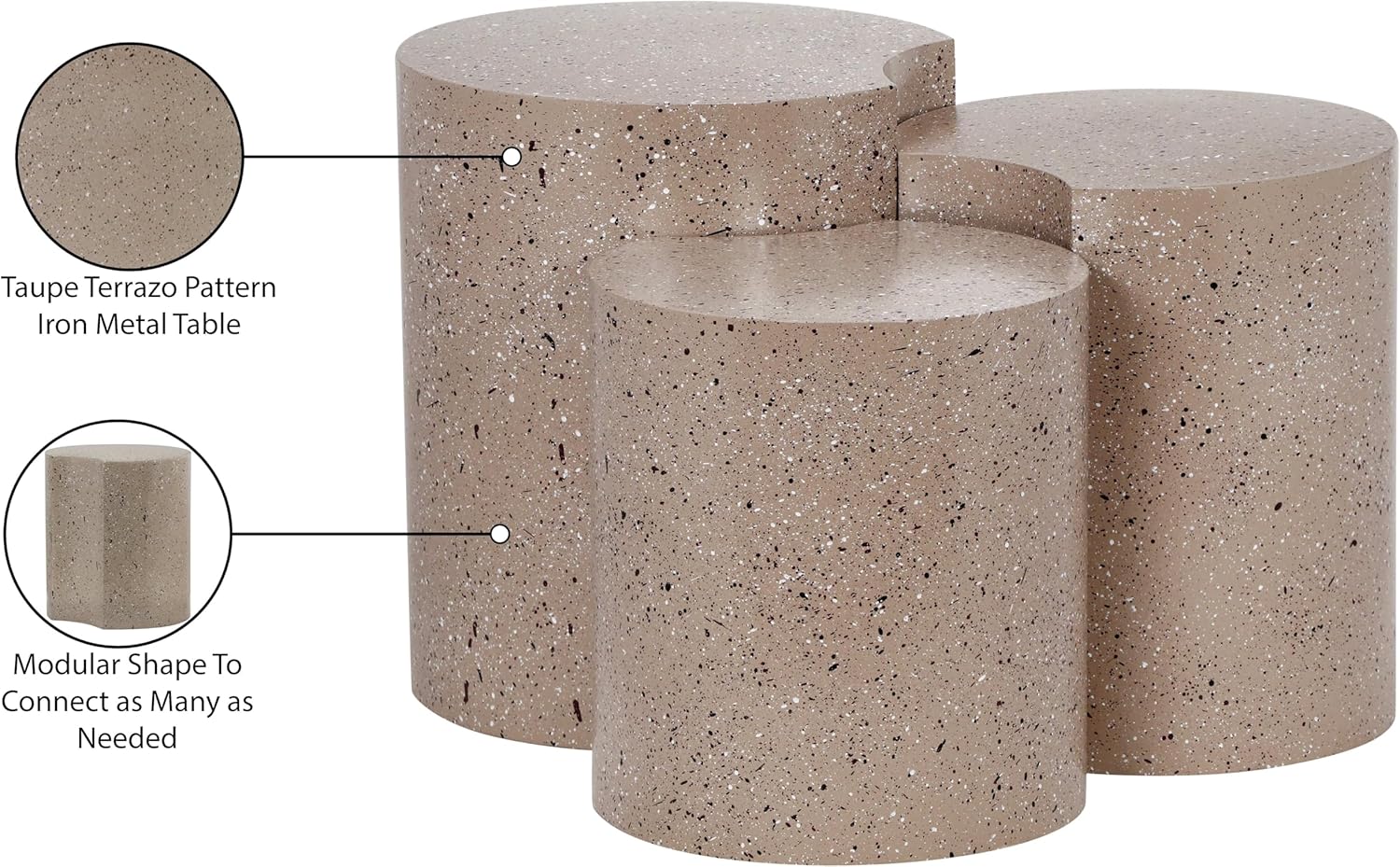 Meridian Furniture Dimple 3 Piece Taupe Terrazzo Pattern Iron Metal End Table