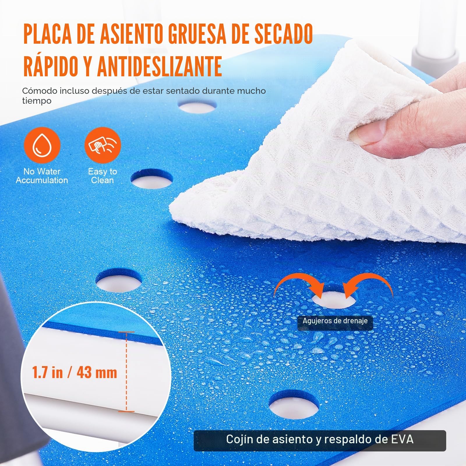 VEVOR Silla de Ducha Giratoria de 360 ​​Grados con Brazos Pivotantes para Duchas o Bañeras Interiores, para Personas Mayores Discapacitadas Lesionadas, Capacidad de 180 kg, 530 x 520 x 835 mm