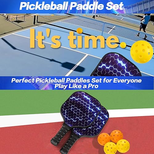 Miniatura 5 de Juego de 2 palas de pickleball para principiantes, raquetas de fibra de carbono aprobadas por USAPA, paquete de 2 palas de pickleball para