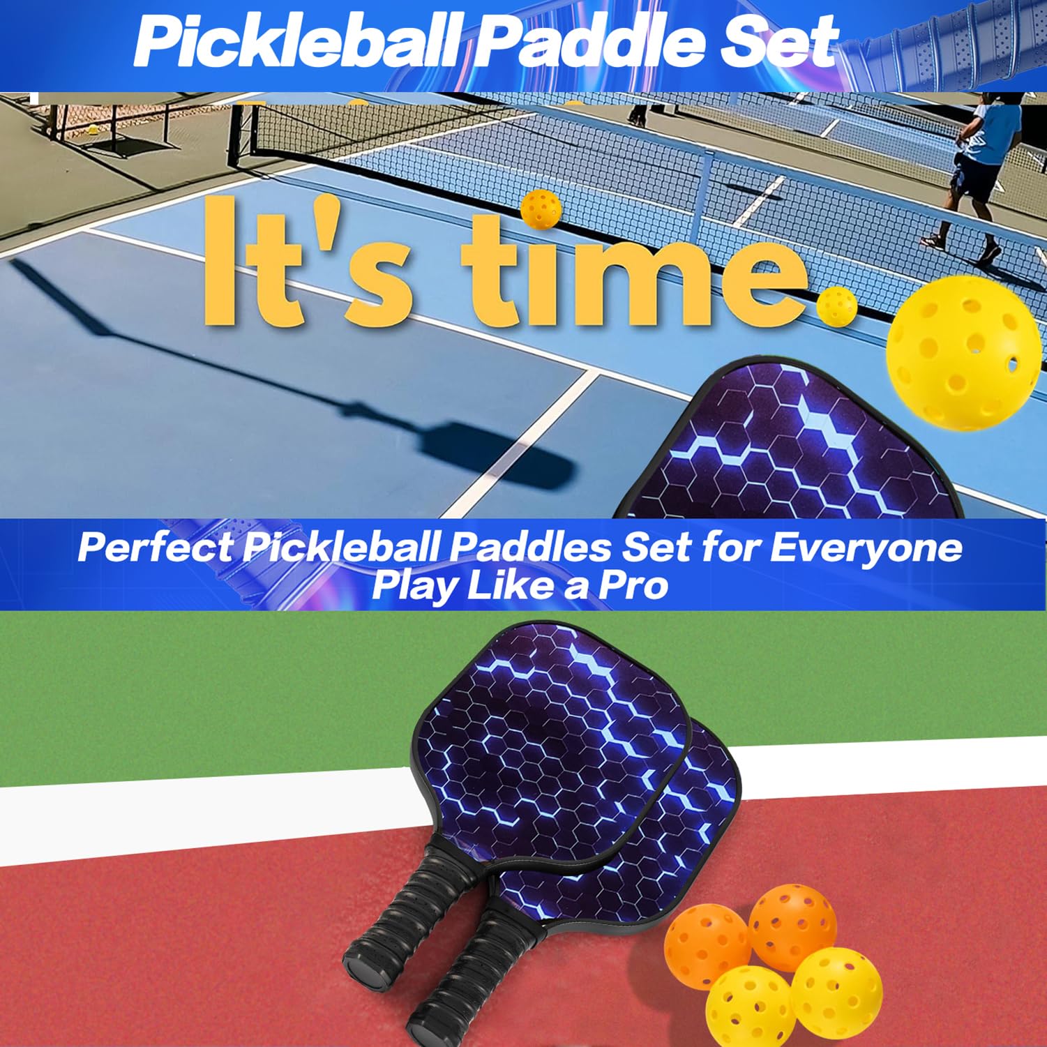 Set di 2 racchette da pickleball in fibra di vetro per principianti, approvate USAPA in fibra di carbonio, confezione da 2 racchette per sottaceti per esterni e interni