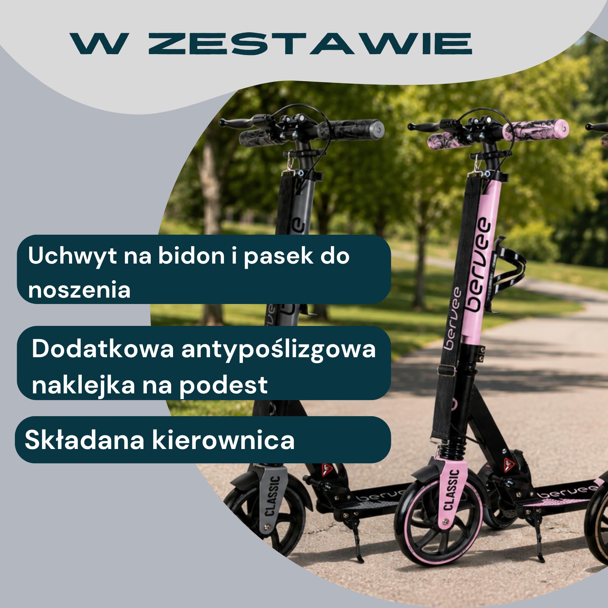 Bergen City Scooter Classic hulajnoga składana – koła 200 mm, hamulec tarczowy i nożny, 2 x zawieszenie, aluminiowa hulajnoga z regulacją wysokości, dla dzieci od 6 lat i dorosłych do 100 kg