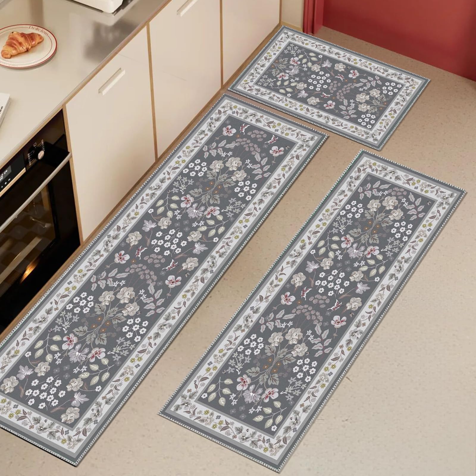 Azadx Kitchen Rug Sets 3 Piece Non Slip Washable Kitchen Mats for Floor Absorbent Kitchen Floor Mat Carpet Comfort Standing Mats Runner Rug for