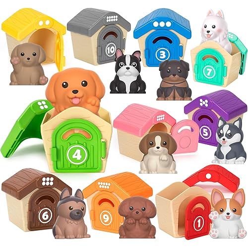 Aigybobo Learning Toys for Toddlers 1 2 3 Year Old, 20 Pcs Pet Dog Toys for Kids, Animal Counting Matching Sorting Fine Motor Educational Playset, Puppy Gifts for Baby Boys Girls Age 12-18 Months