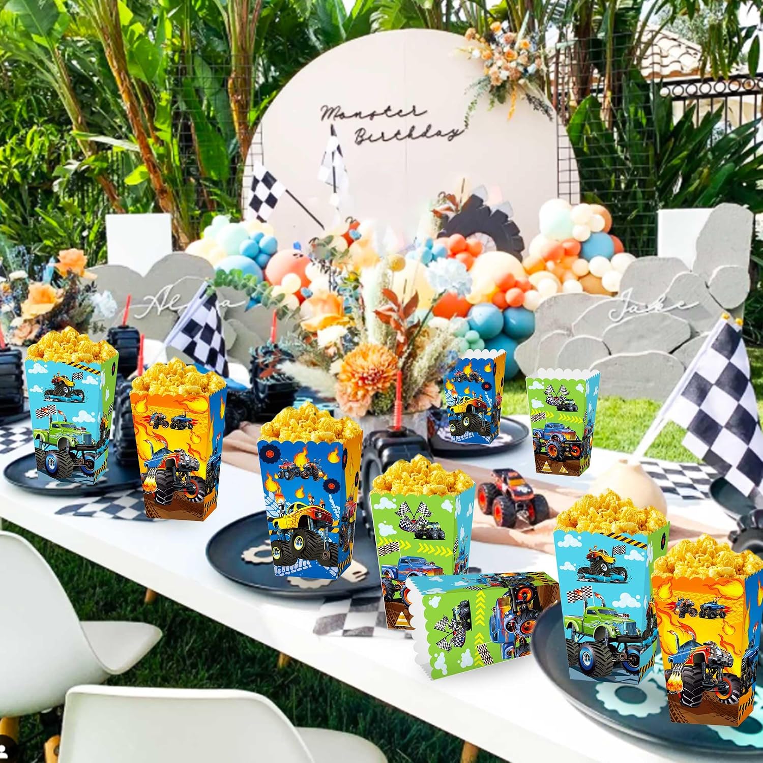 Roaring Good Time Monster Truck Party Popcorn Boxes 12PCS Racing Favor Bags