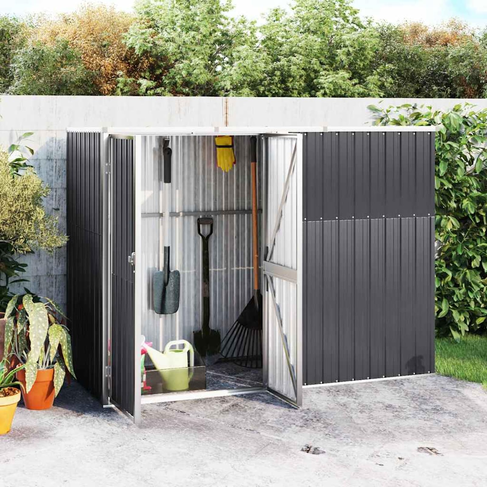 Gecheer Capanno per Attrezzi,Capannone,Casetta,per Attrezzi,Casetta Porta Attrezzi,Porta attrezzi da giardino,Rimessa Attrezzi da Giardino,Capanno da Giardino in Acciaio Zincato,Antracite 225x89x161cm