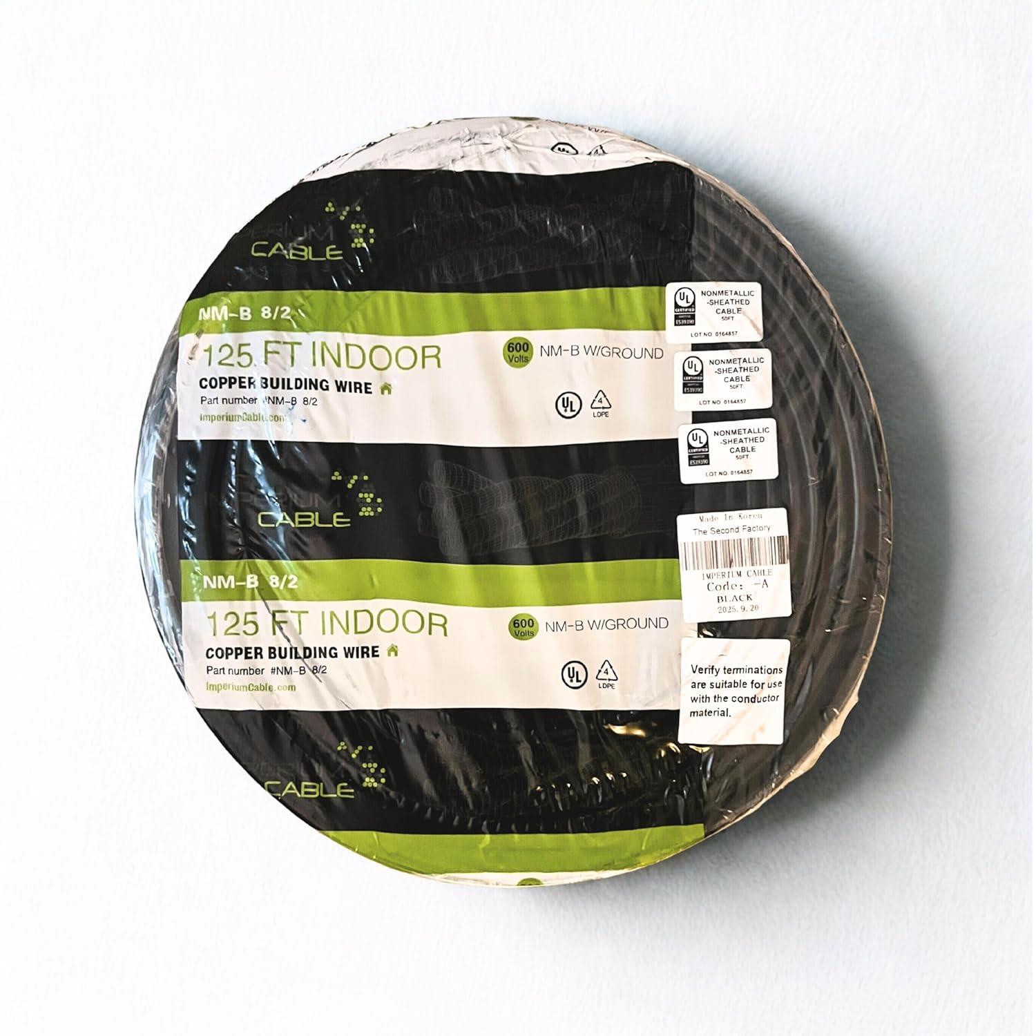 8/2 NM-B Electrical Wire – 125ft Coil – Copper, Indoor Residential Cable with Ground – Black Jacket – 600V Rated