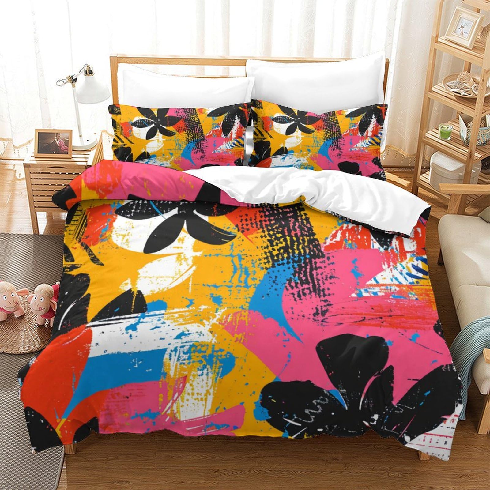 Housse de couette 3 pièces avec taies d'oreiller ensemble de literie fleurs doux super king