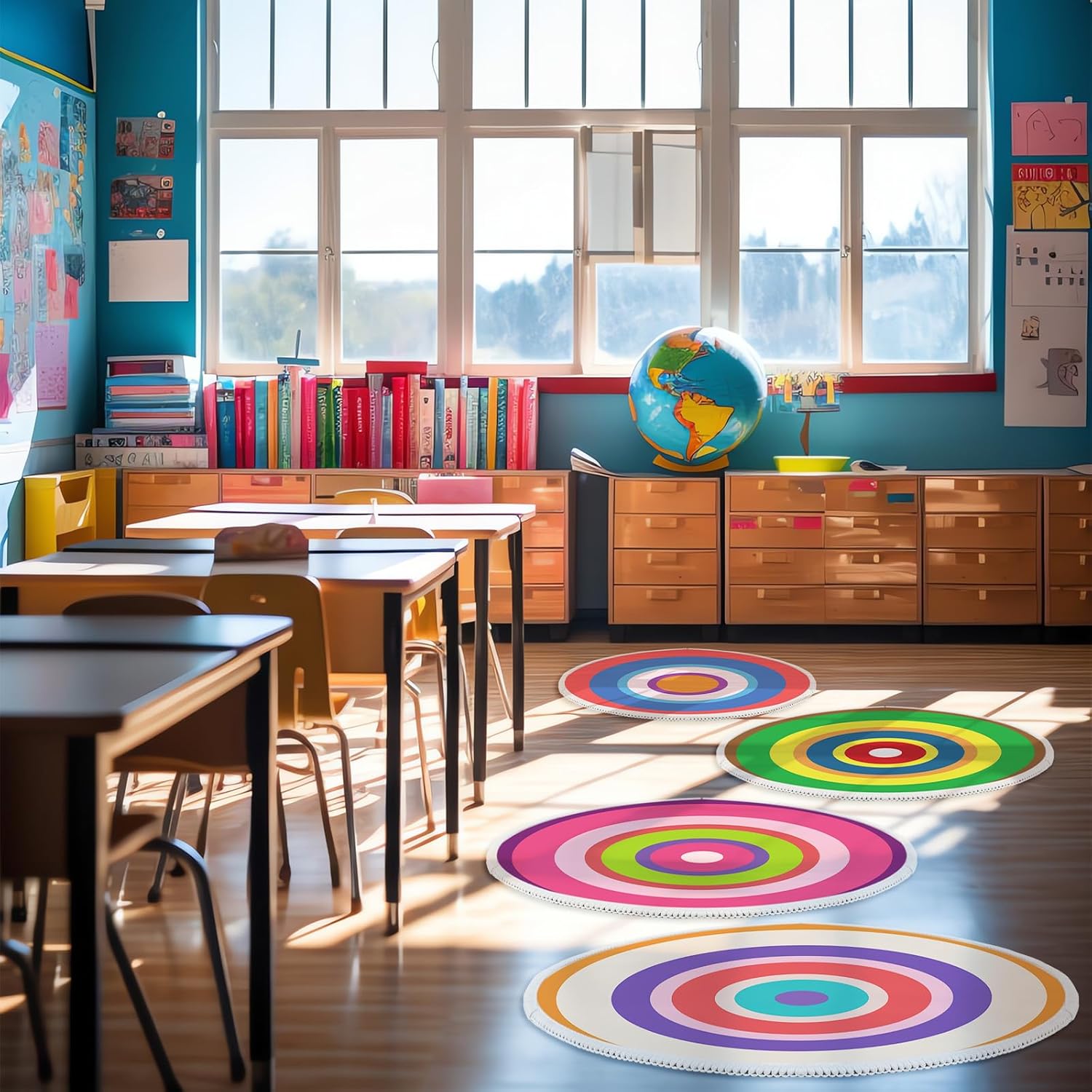 Tinideya 12 Pcs Kids Carpet Circle Seats for Class 16 Inch Round Classroom Rug Floor Cushions Soft First Day of School Educational Mat Non Slip Back to School Learning Playing Areas(Vivid)