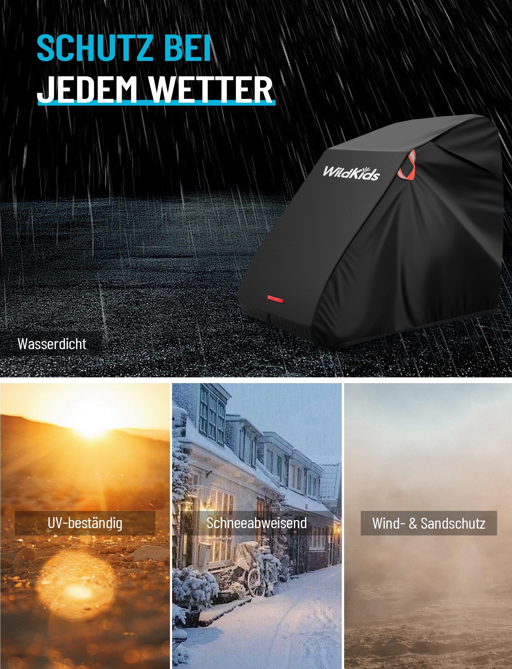 WildKids Universelle Abdeckung für Fahrradanhänger (Einzel- und Doppelsitzer) | Reißfest, UV-beständig, regenfest und atmungsaktiv | kompatibel mit Thule, Kesser, Hauck und weiteren Marken