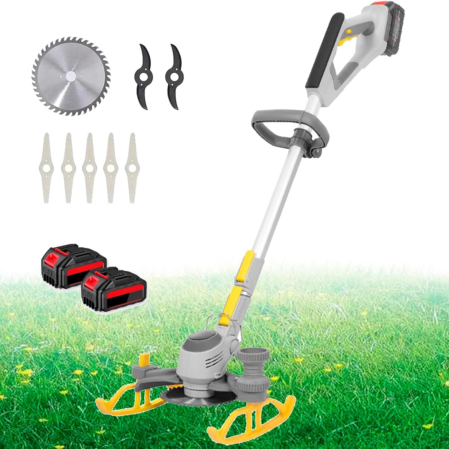 3 in 1 Cordless Grass Trimmer, Electric Hand Push Lawn Mower, Edger and Trimmer with Adjustable Handle, Lightweight for Patios, Lawns and Gardens