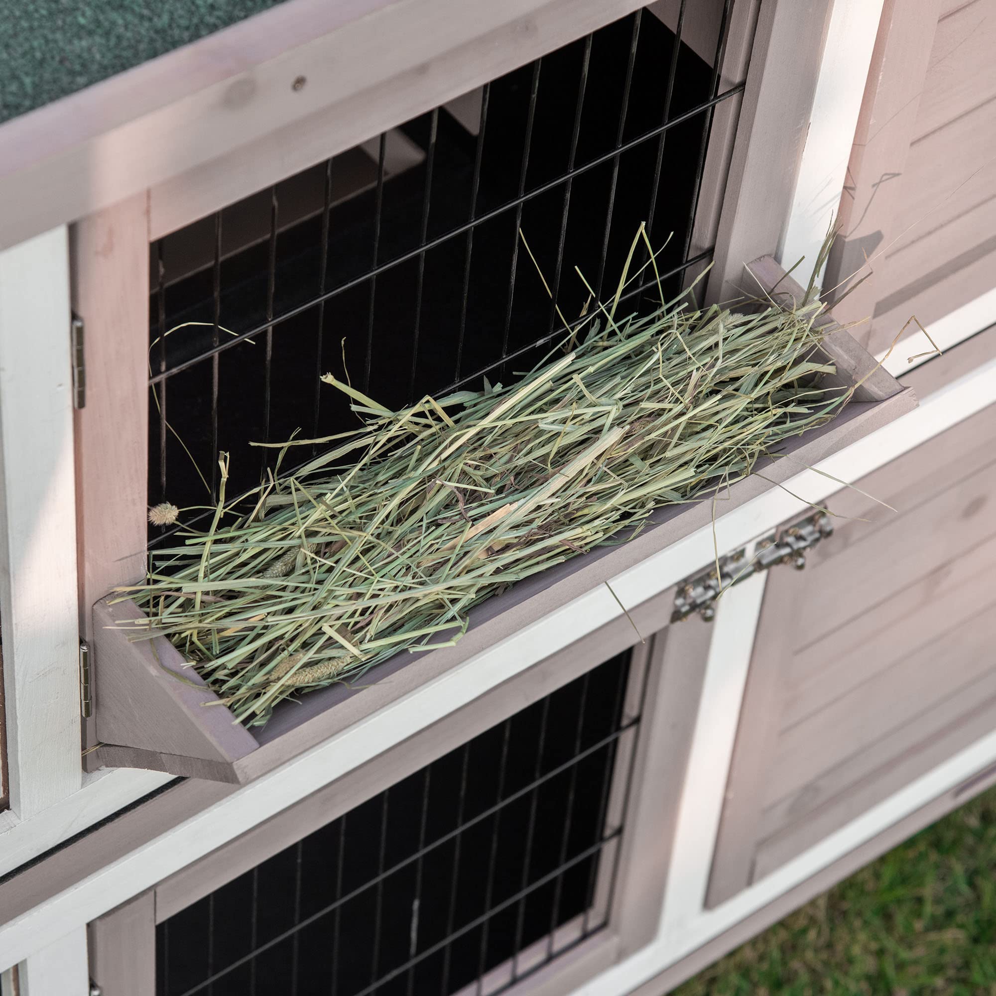 PawHut Cage pour Lapin 2 Niveaux 122 x 50 x 101cm Gris Blanc