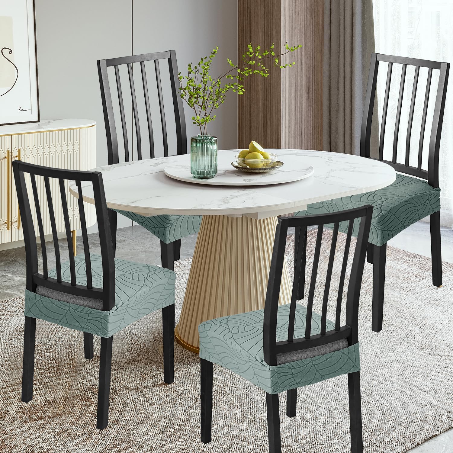 Chair Seat Covers for Dining Room Chairs Set of 6, Removable Washable Kitchen Chair Covers Dining Chair Cover Chair Slipcovers Protector (6, Green)