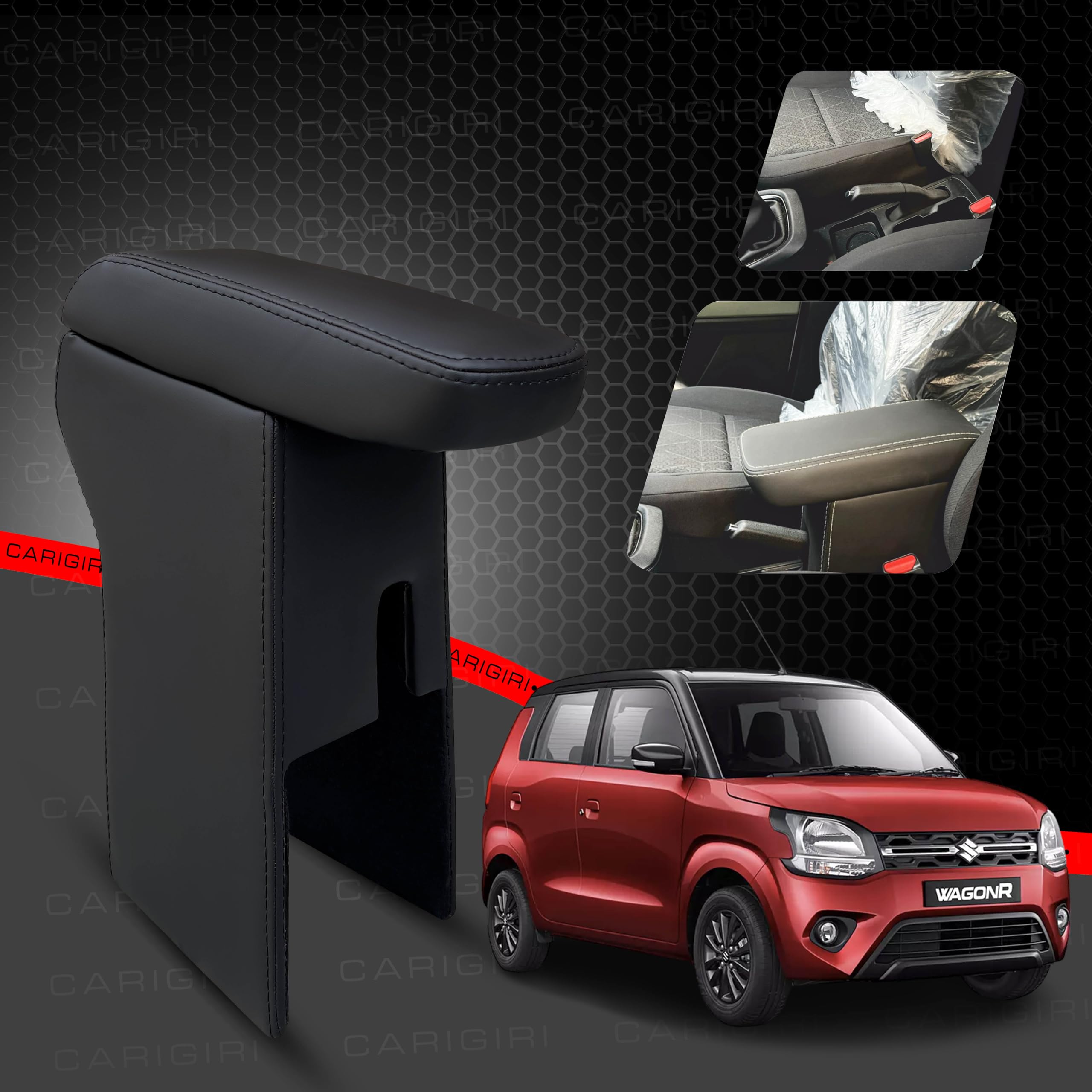Carigiri Premium Finish Car Armrest for Maruti Suzuki New WagonR with Moulded Foam And Storage Compartment (Nappa Leatherette,Double Stitching)(Models-2019-2024) (Black with Black Double Stitching)-image-31