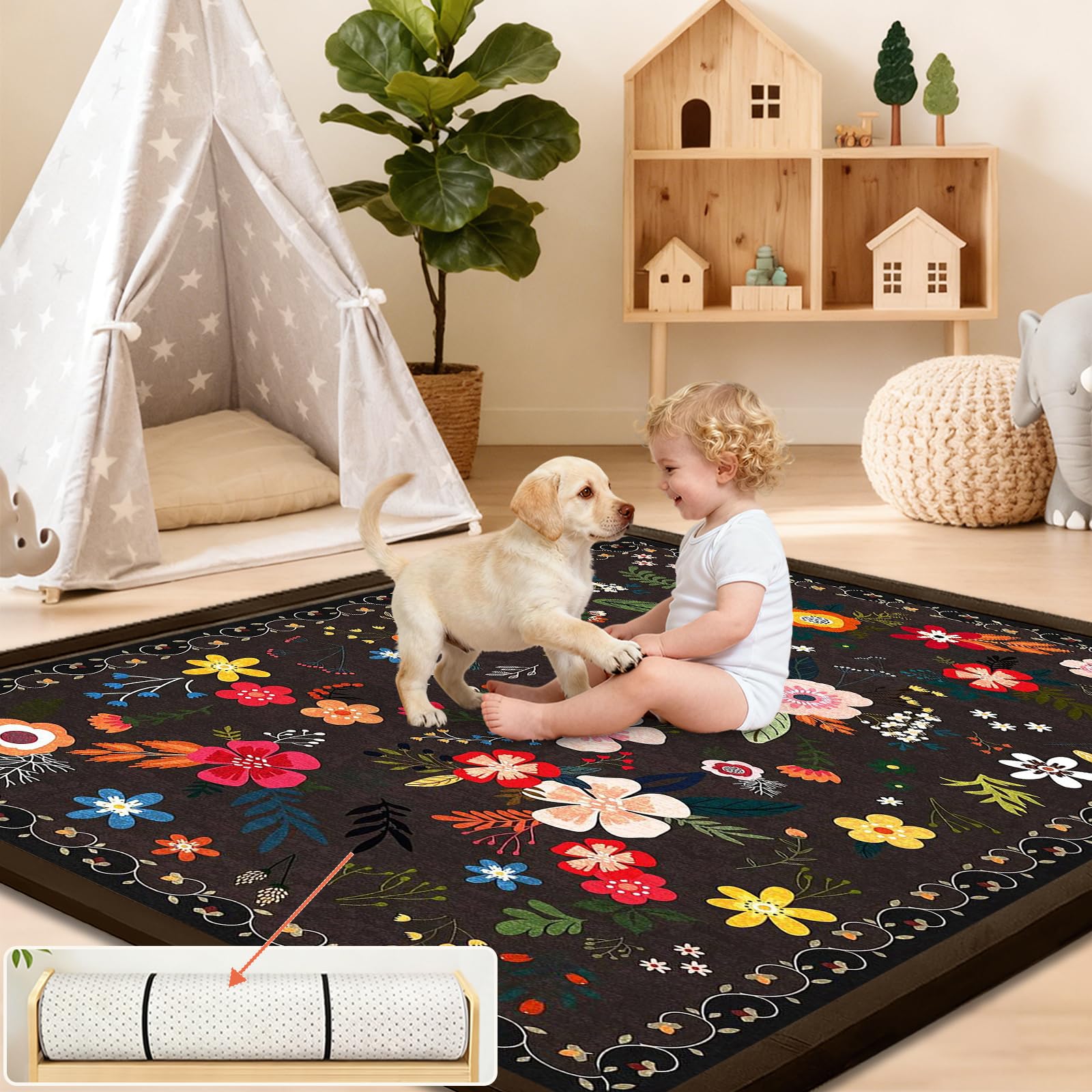 Spielmatte Baby/Krabbelmatte Baby, Teppich für Kinderzimmer mit hochwertigem Memory-Schaum, 2 cm Dick Krabbelmatte Baby, Krabbeldecke, Tatami Matte 120 x 120cm
