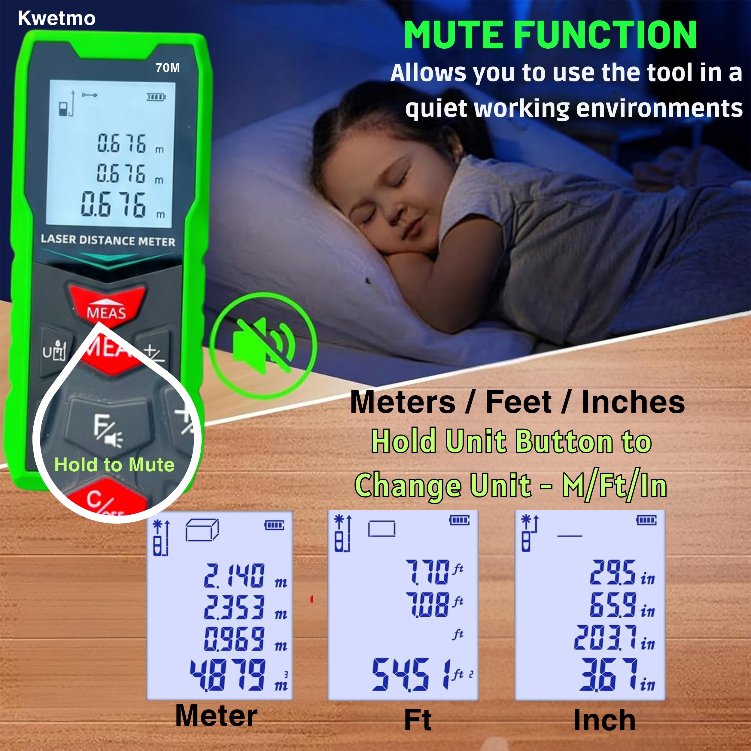 Kwetmo Laser Distance Meter - 70M, Digital Measuring Tape -9 Kwetmo Laser Distance Meter - 70M, Digital Measuring Tape -9