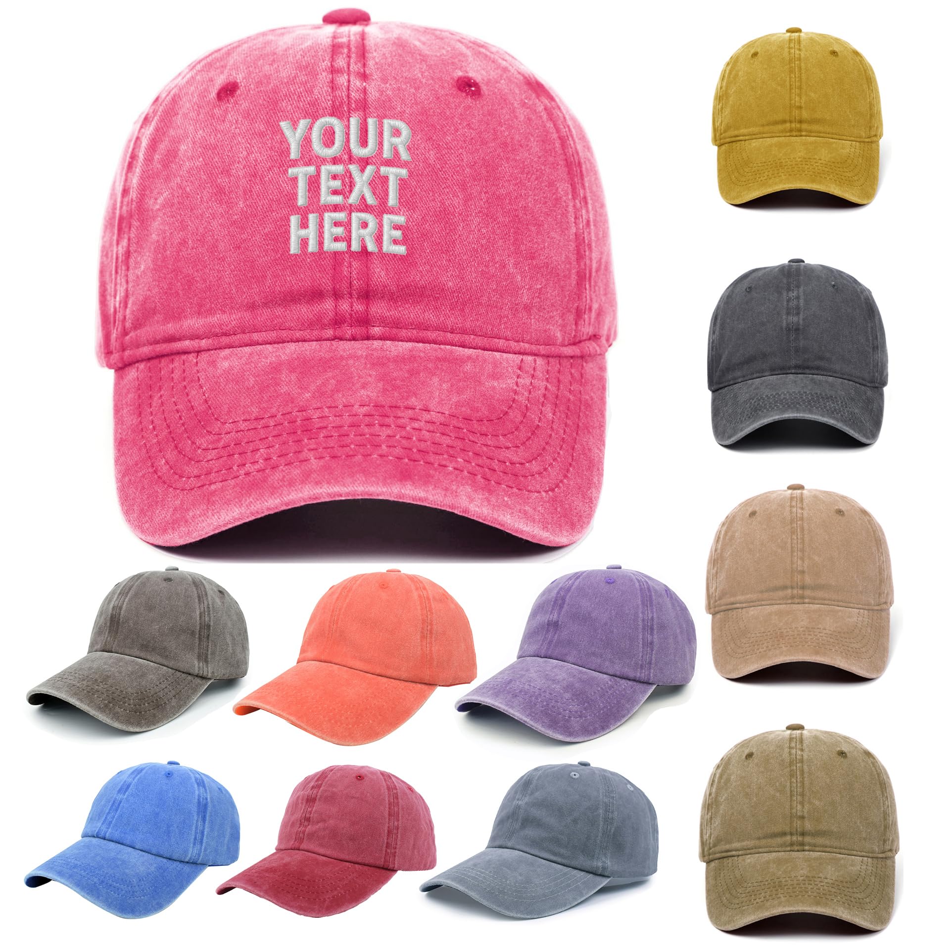 Van Der Linn Unisex Rose Personalised Embroidered Denim Baseball Cap Custom Hat Cotton Adjustable (Cotton, )