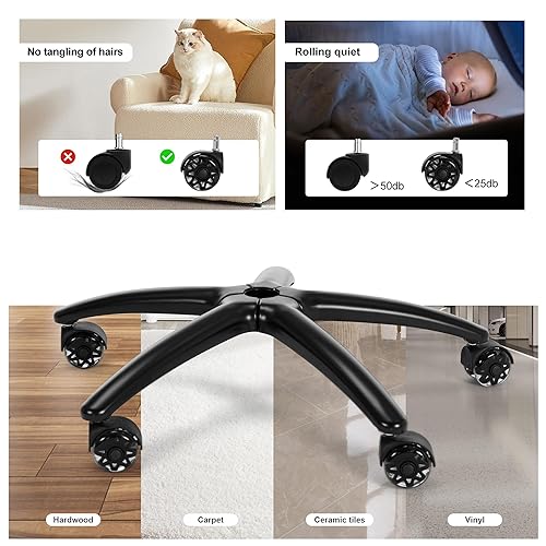 Miniatura 5 de Frassie Reemplazo de base de silla de oficina y de juego de 28 pulgadas de metal con 5 ruedas, base de silla para escritorio de computadora con