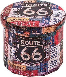 Bonlife Round Ottoman Storage,Folding Storage Organiser Toy Chest,Retro Faux Leather Footrest Stool Seat for Living Room 15"(Multicoloured) 38x38x38cm