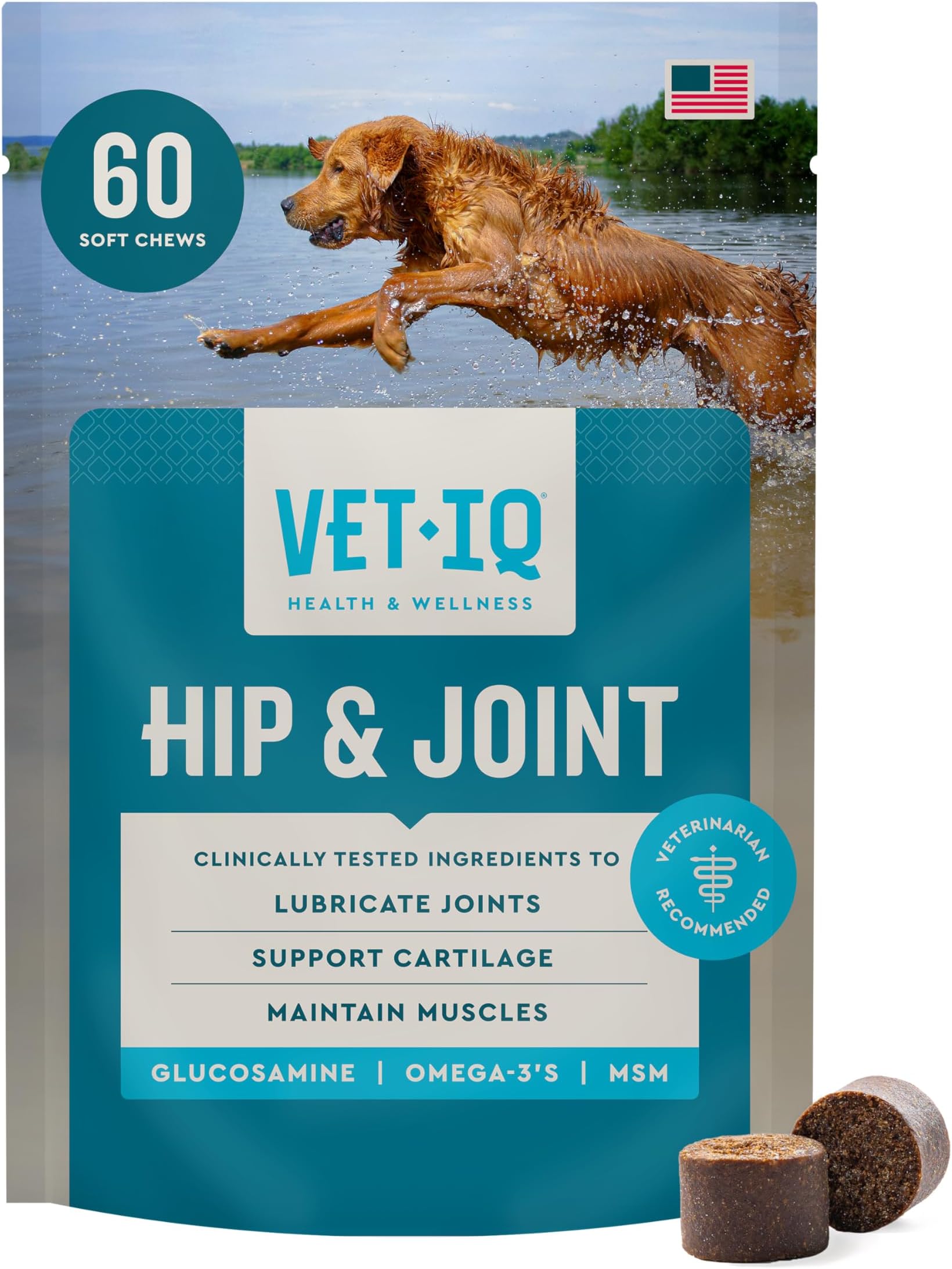 Glucosamine Hip & Joint Supplement for Dogs, 60 Soft Chews, Joint Support Supplement with MSM and Krill, Dog Health Supplies Large & Small Breed, Chicken Flavored Chewables