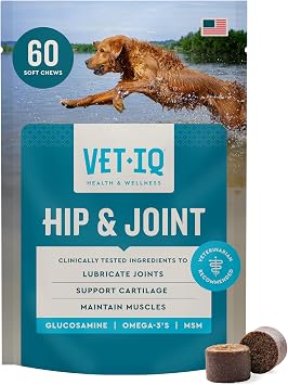 VetIQ Glucosamine Hip & Joint Supplement for Dogs, 60 Soft Chews, Joint Support Supplement with MSM and Krill, Dog Health Supplies Large & Small Breed, Chicken Flavored Chewables