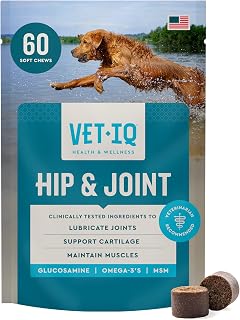 VetIQ Glucosamine Hip & Joint Supplement for Dogs, 60 Soft Chews, Joint Support Supplement with MSM and Krill, Dog Health Supplies Large & Small Breed, Chicken Flavored Chewables | Supports mobility for large & small breeds; glucosamine, MSM & krill oil; chicken-flavor chewable; daily joint chew