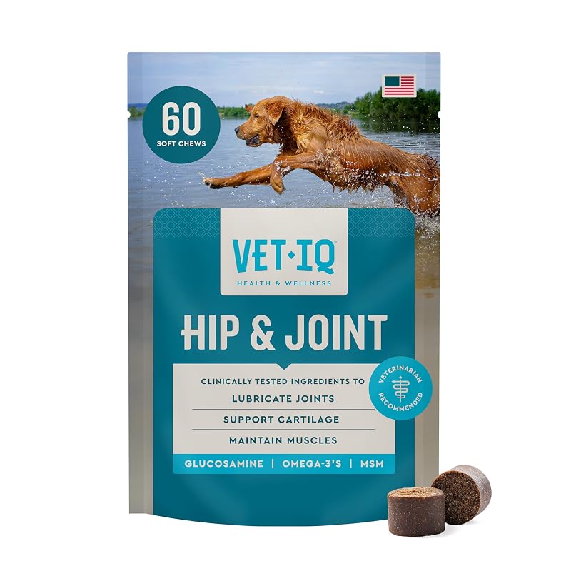 Suplemento para articulações de cães com glucosamina, MSM e krill VETIQ, sabor frango, 60 unidades