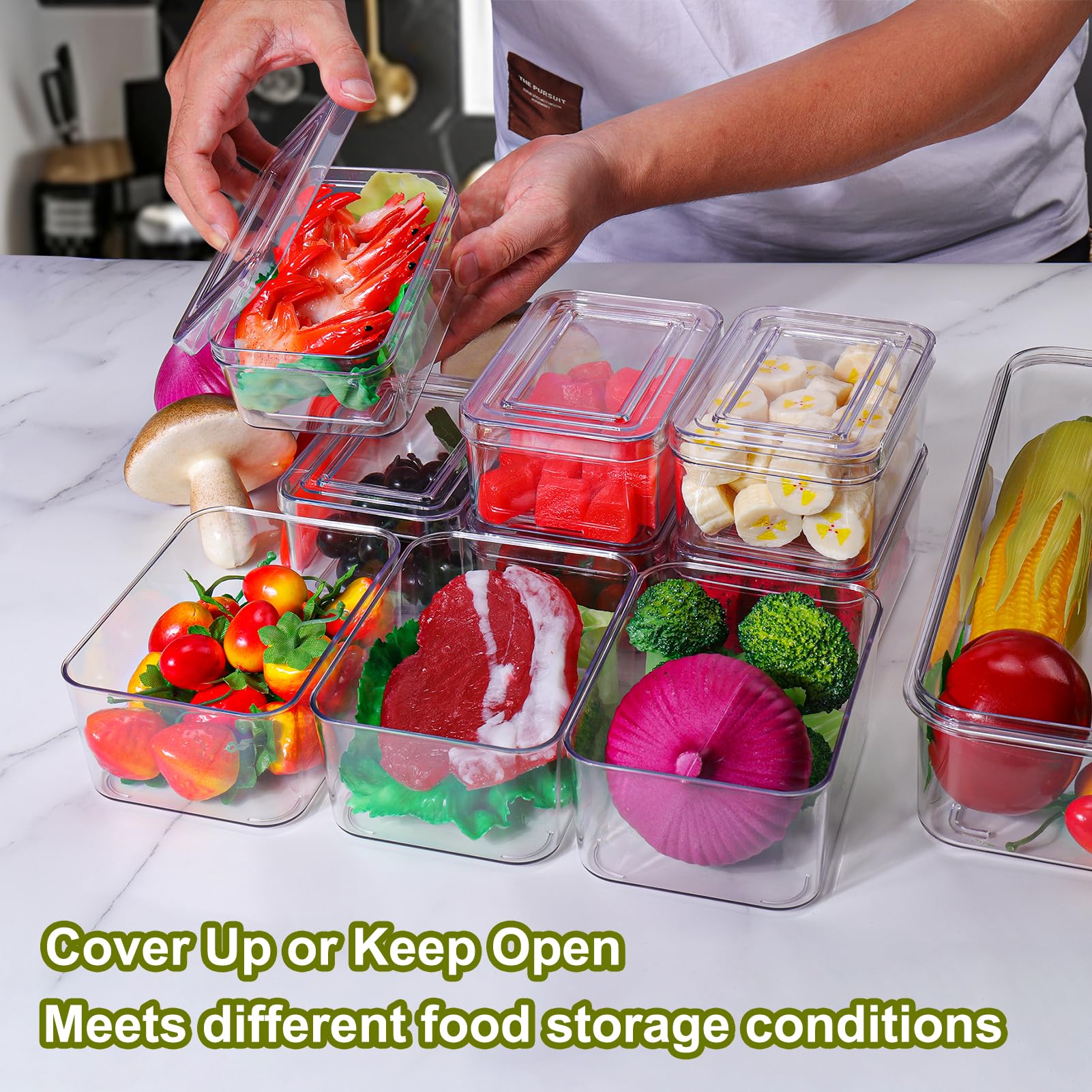 AIERSA Organizadores y almacenamiento de refrigerador, contenedores de almacenamiento de frutas y verduras para nevera, contenedores apilables para organización de alimentos, contenedor grande para