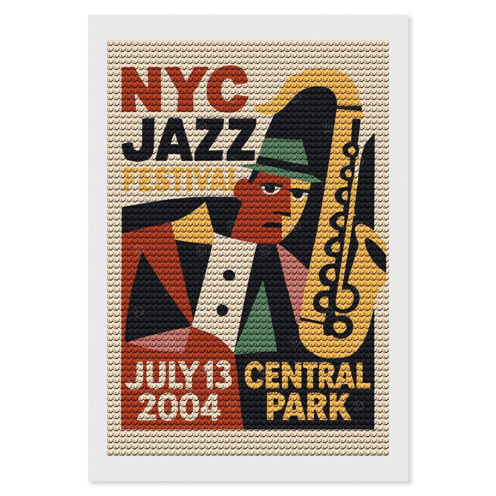 Junmoney NYC Jazz Festival Diamond Art Canvas 8"x12", for Adults, Pleasing Wall Art Project, Modern Decor, Gift Idea, Nice Detail and Sparkle