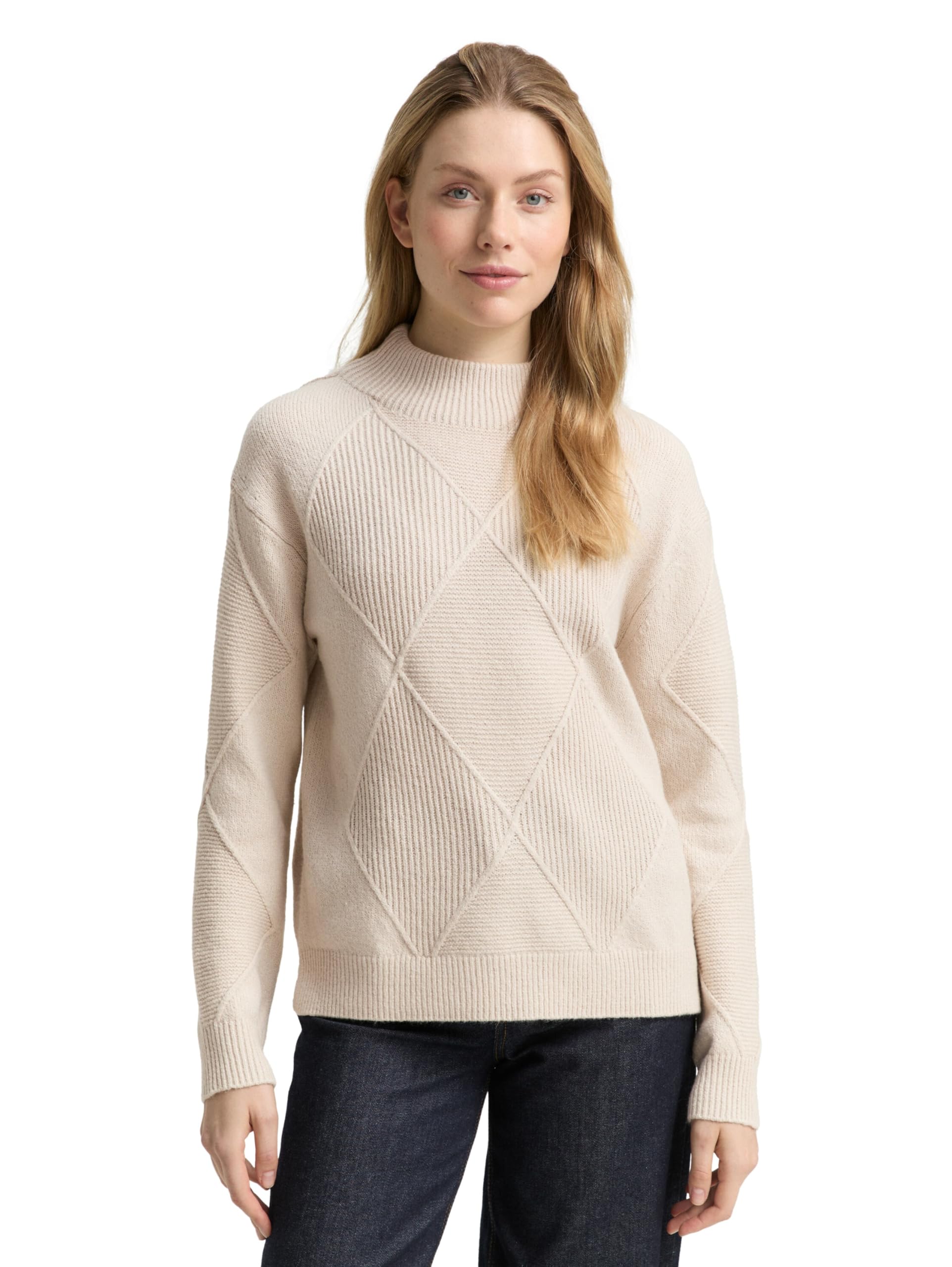 TOM TAILOR Damen 1049140 Loose Fit Strickpullover mit Stehkragen (1er Pack)