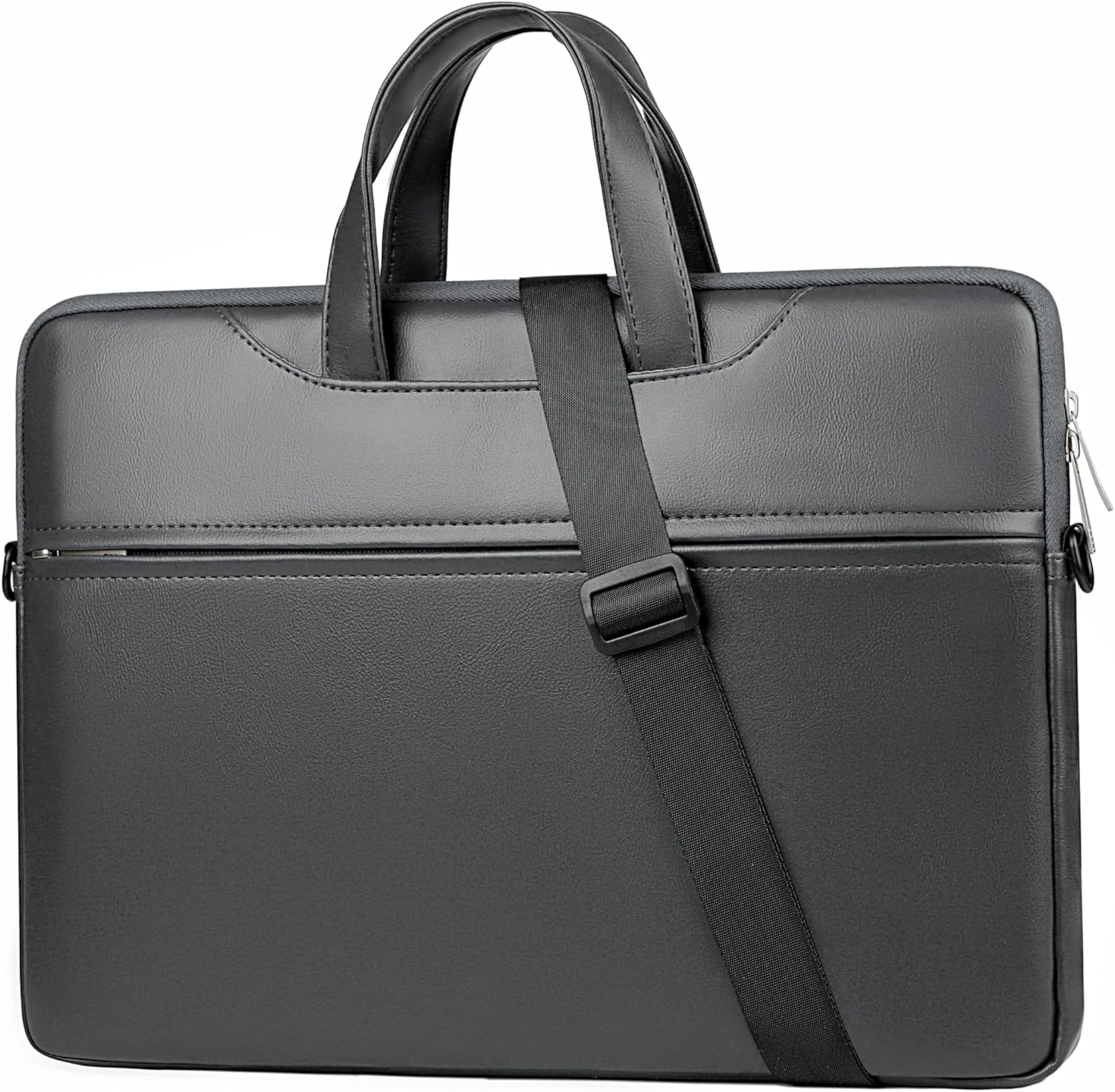 PU Waterproof Slim Laptop Shoulder Bag 15 15.6 in Laptop Sleeve Carrying Case Briefcase Computer Bag, Dark Grey