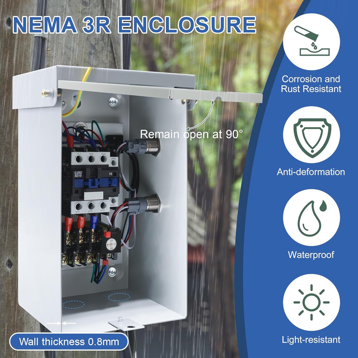 7.2 Hp 1-Phase Magnetic Motor Starter, 220-240 Volt 14-22 Amp Magnetic Switch for Motors, Ample Wiring Space NEMA 3R Rated Motor Starters for Indoor/Outdoor Use (Single-Phase 22A)