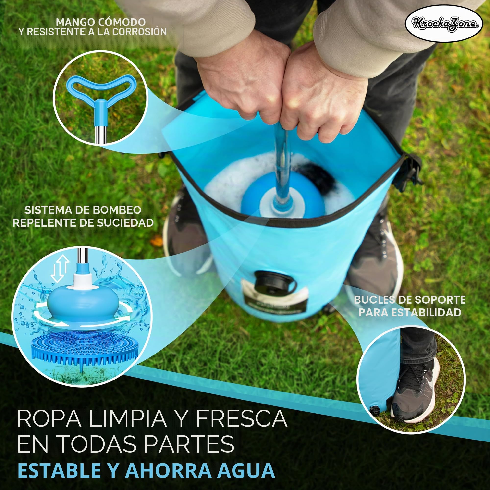 Lavadora portátil sin electricidad – Bolsa de lavado plegable Pömpel Waschbrett Set, pequeño y ligero para lavar a mano, mano – Outdoor mobile mini Waschtasche para camping, viajes, vacaciones