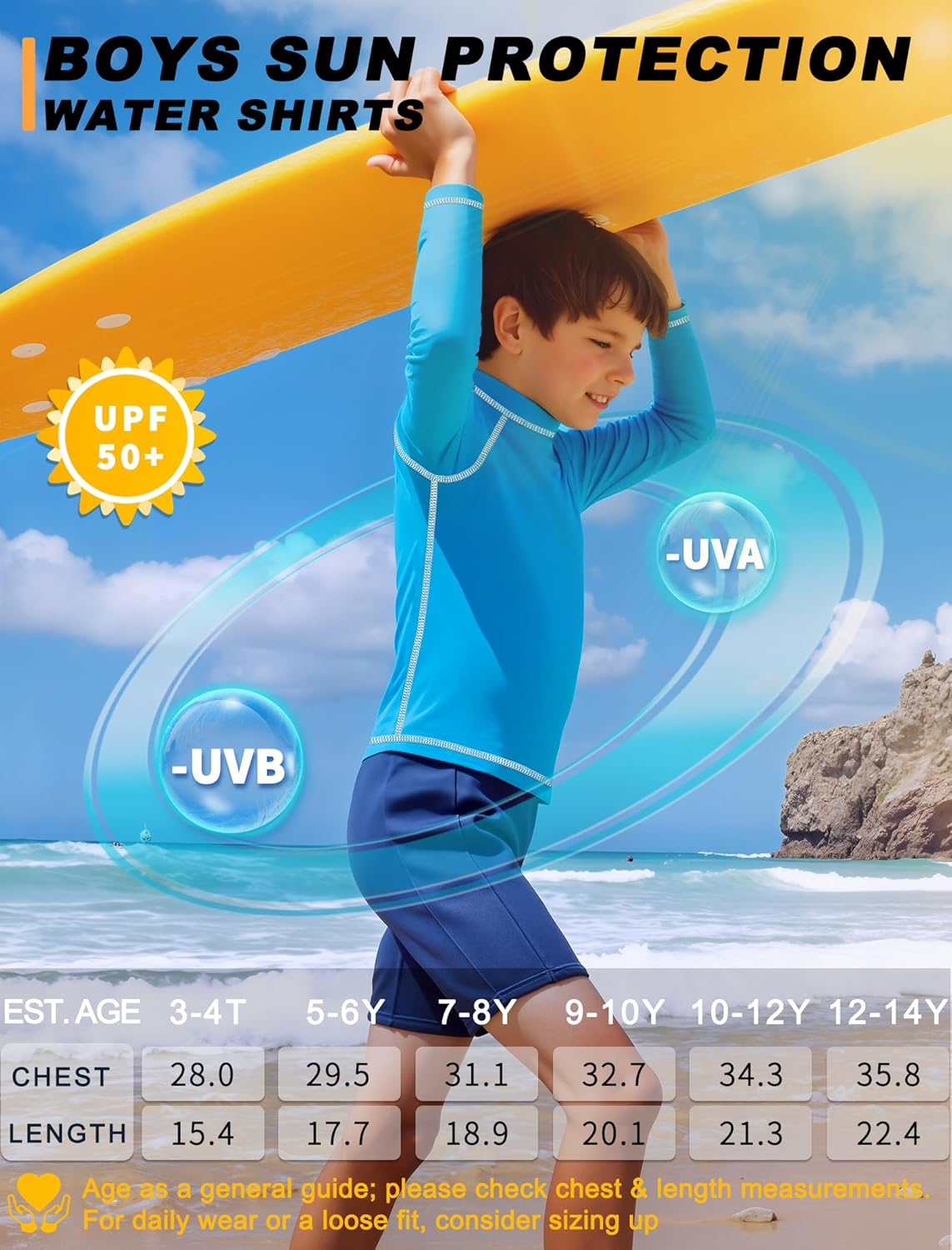 Boogie Board Kids VAYAGER Swim Shirt Long Sleeve For Kids Boys