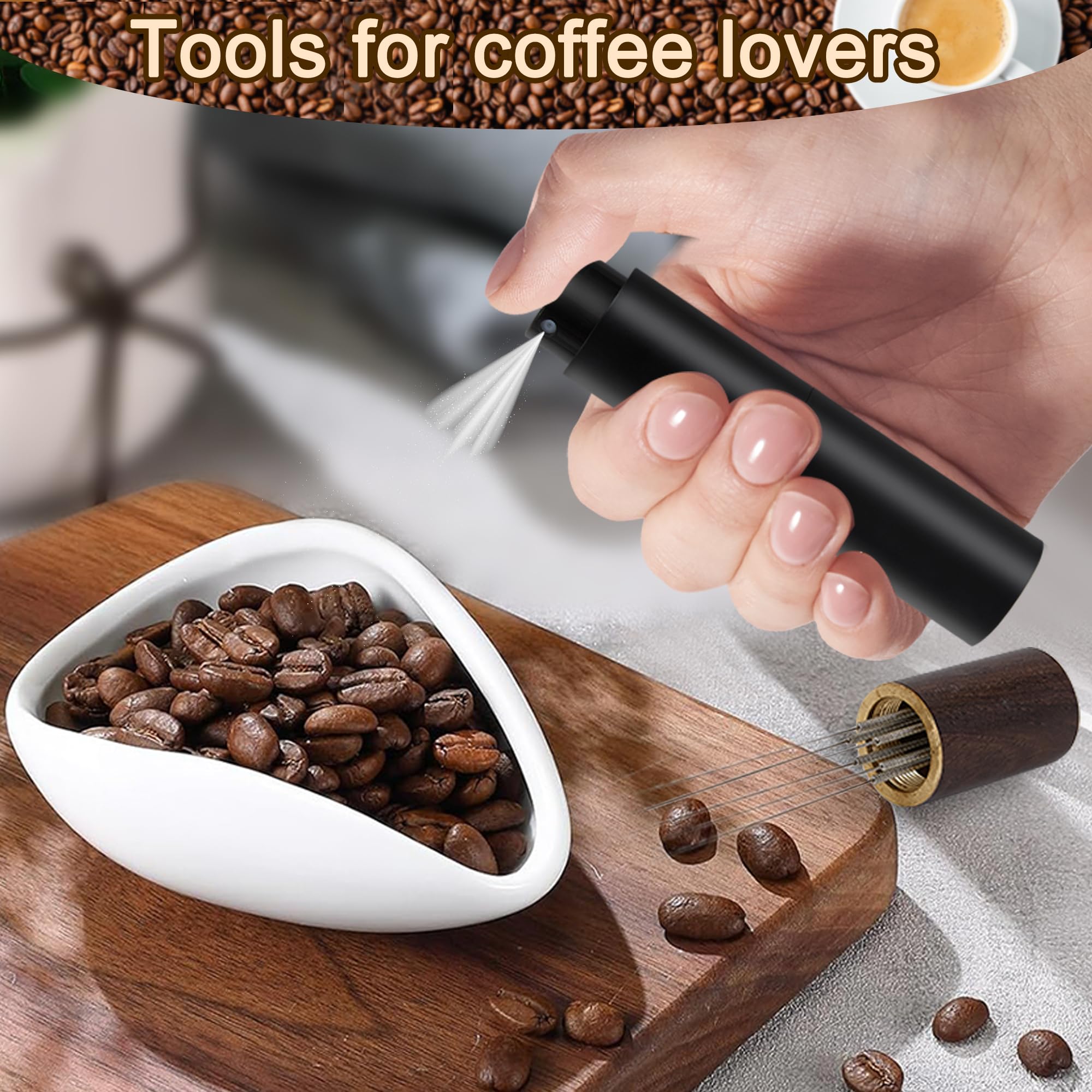 Taza dosificadora de granos de café y botella de spray grande con agujas para remover espresso, taza medidora de cerámica personalizada, pulverizador de alta capacidad, aguja agitadora de café con