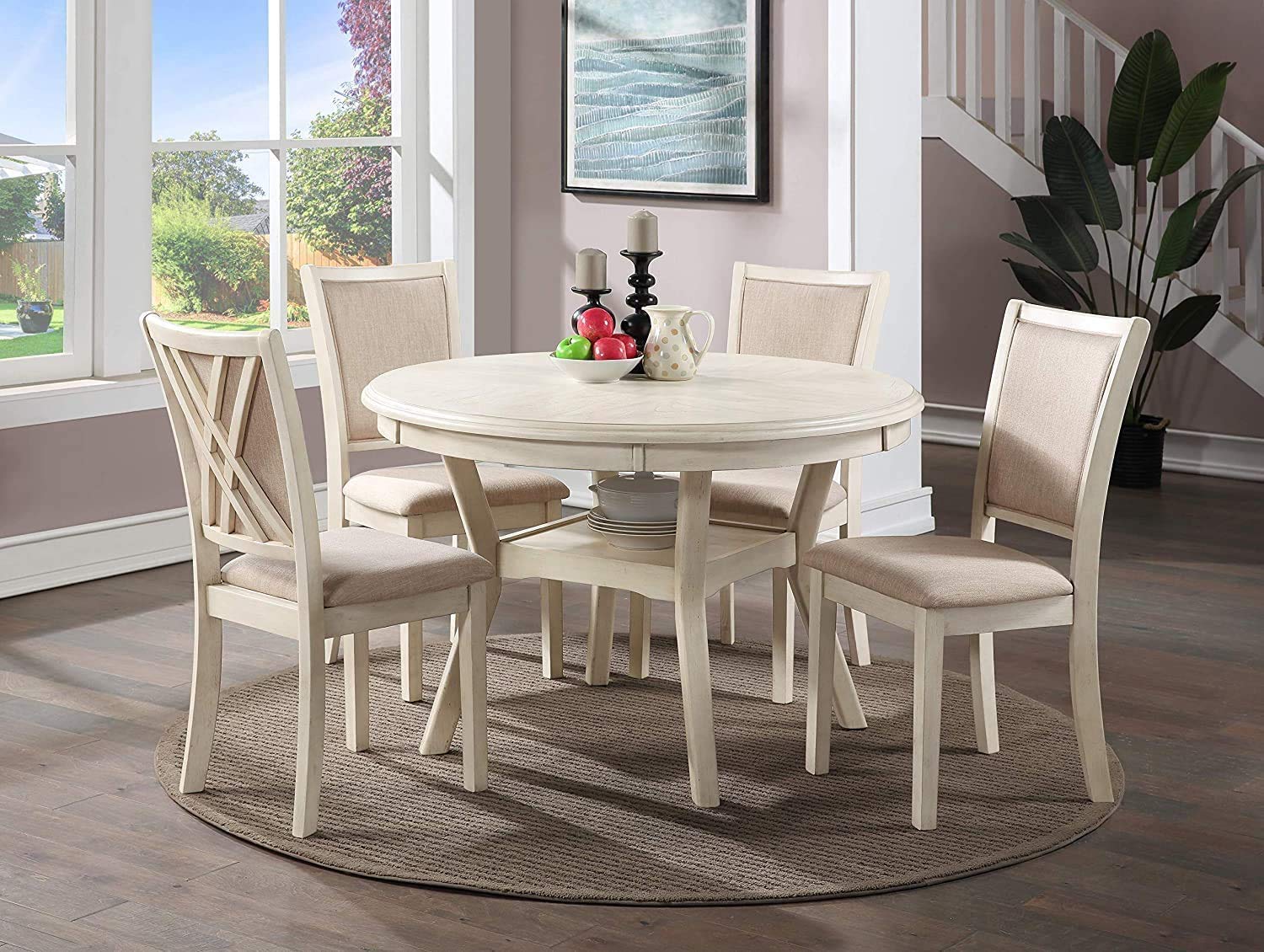 New Classic Furniture Amy 5-Piece Dining Table Set, Bisque