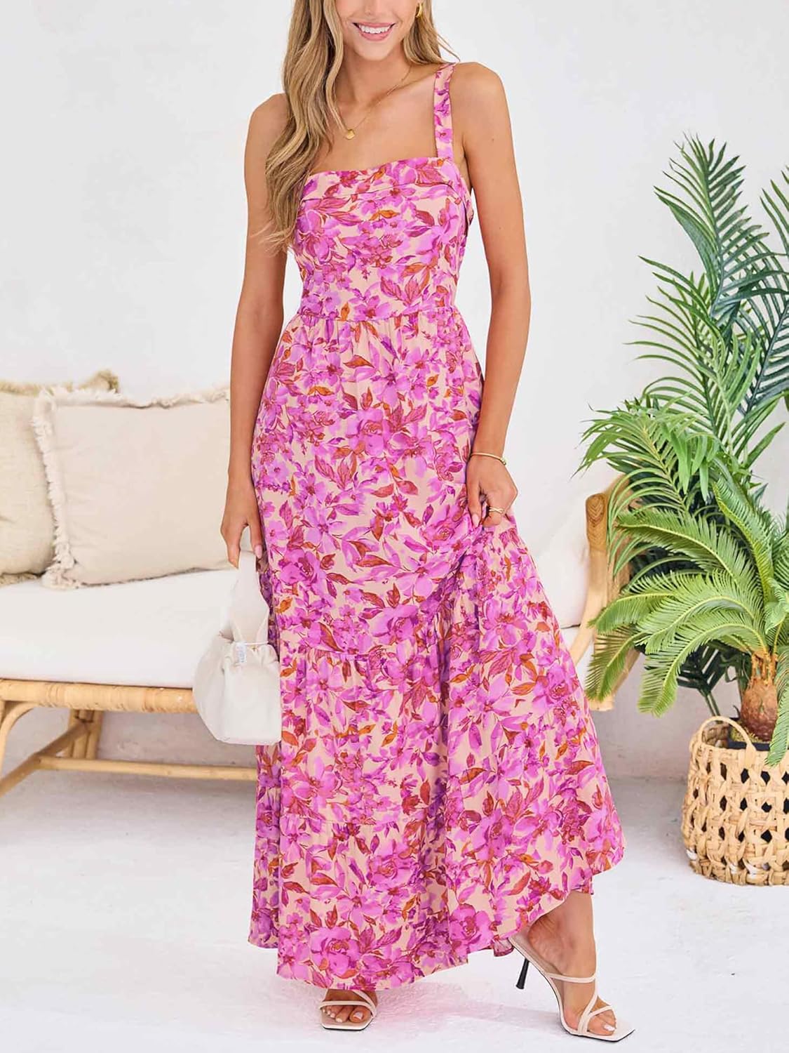 CUPSHE Women's Maxi Dress Summer Floral Sleeveless Casual Wide Straps Crossback Tiered Flowy Beach Long Dress - Image 4